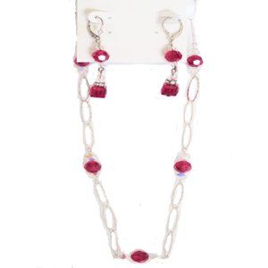 Ruby Red Austrian Crystal Element oval link Necklace and Earrings Set